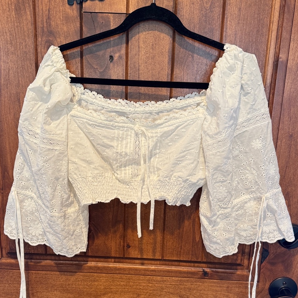 Elegant White Eyelet Off-Shoulder Top